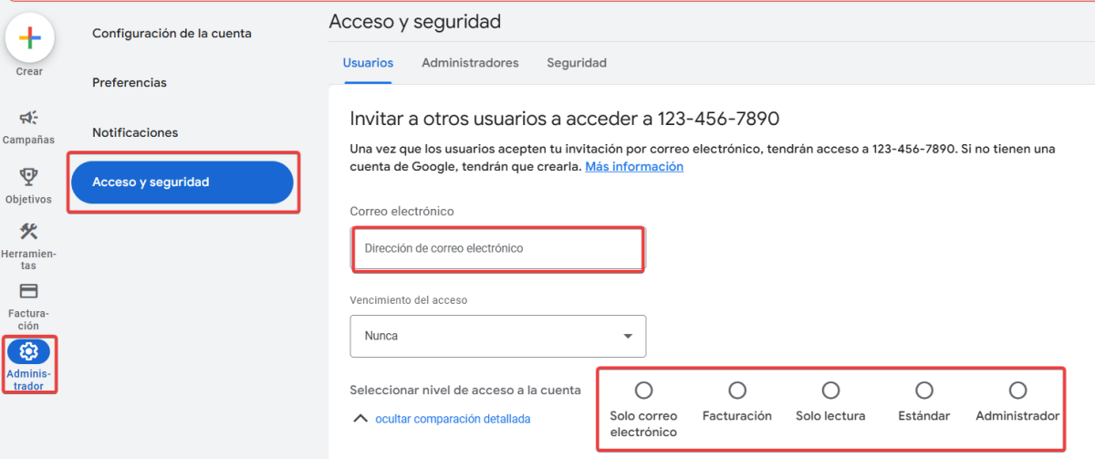 dar acceso usuario google ads