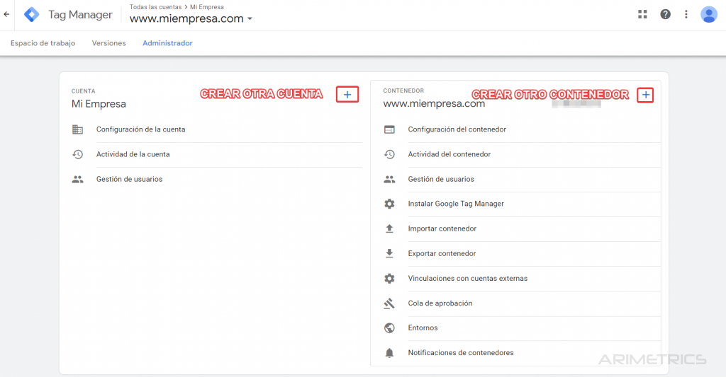 Cómo crear una cuenta / contenedor en Google Tag Manager 7