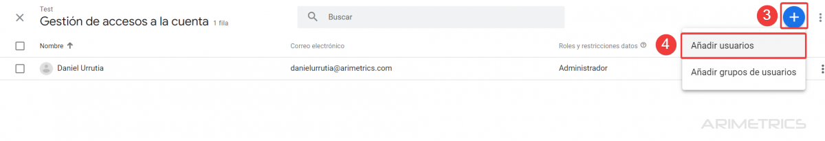 Cómo conceder acceso a una cuenta de Google Analytics GA4 3 accesos ga4 3 4