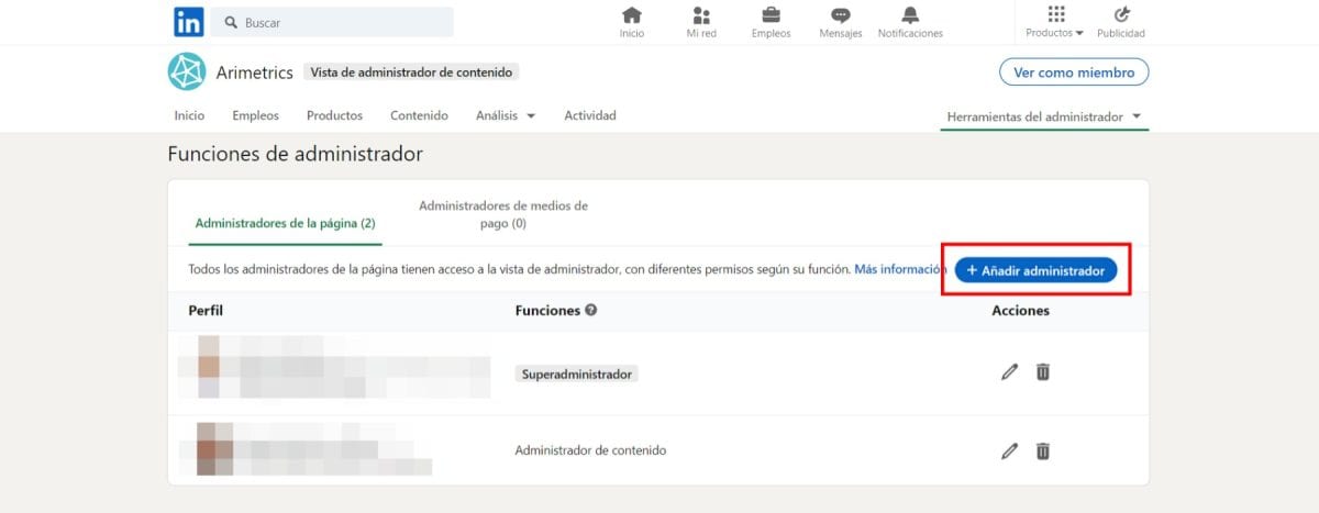 dar acceso a una pagina de linkedin