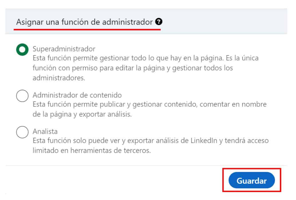 dar acceso a una pagina de linkedin