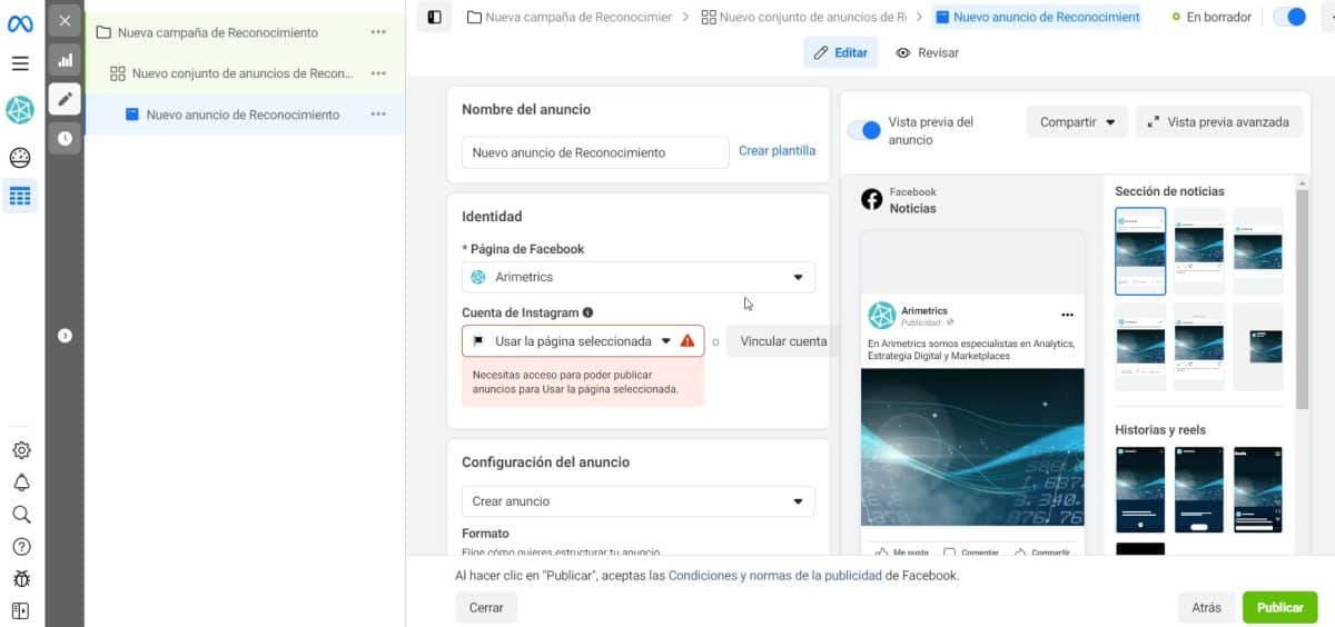 configurar una campaña publicitaria