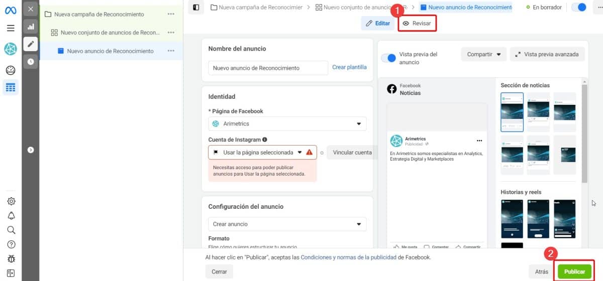 configurar una campaña publicitaria