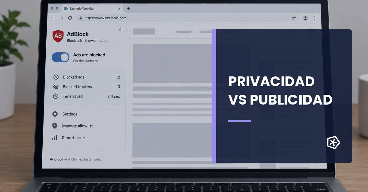 Interfaz de AdBlock con anuncios bloqueados en un navegador web