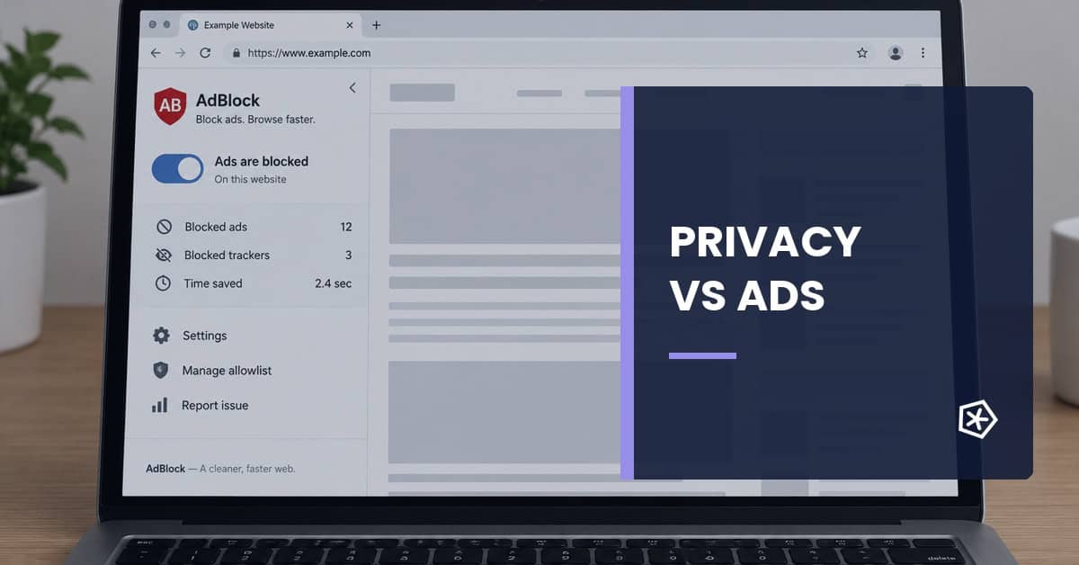 AdBlock interface showing blocked ads in a web browser