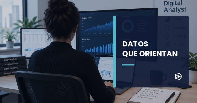 Analista digital trabajando con paneles de tráfico, comportamiento y conversiones