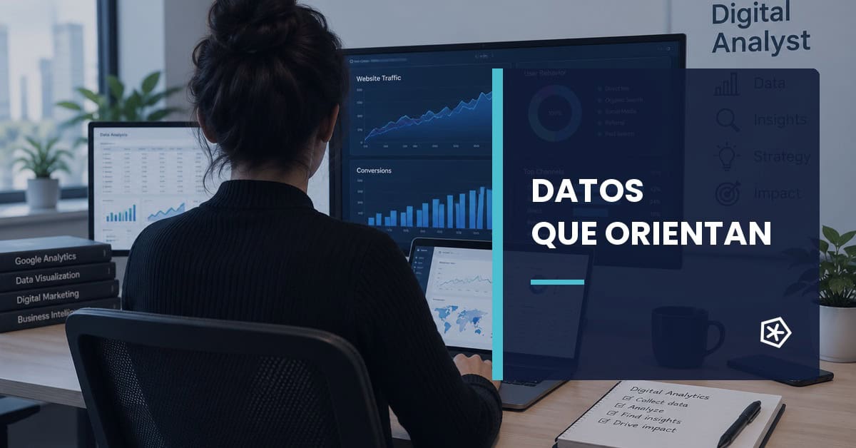 Analista digital trabajando con paneles de tráfico, comportamiento y conversiones