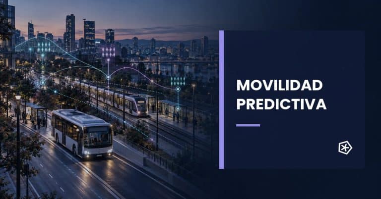 Red de transporte público urbano con visualización de datos predictivos