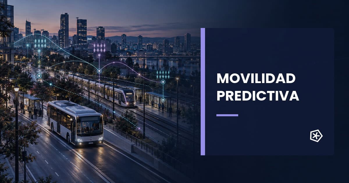Red de transporte público urbano con visualización de datos predictivos