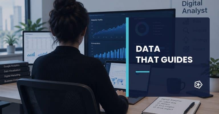 Digital analyst working with traffic, behavior and conversion dashboards