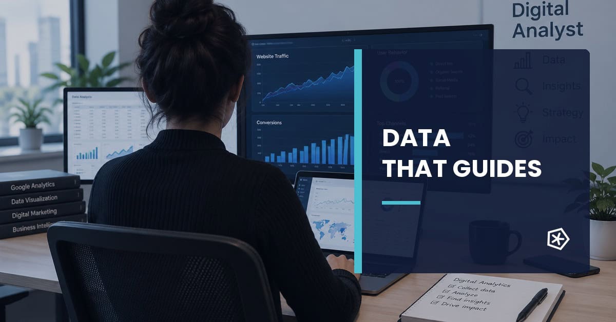 Digital analyst working with traffic, behavior and conversion dashboards